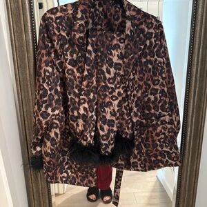 NADINE MERABI Leopard Print Blazer with Black Trim